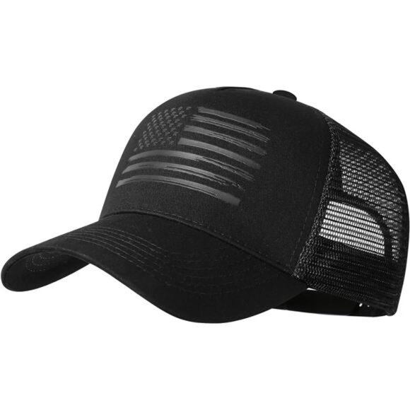Black Baseball Cap American Flag Trucker Hat for Men Women 3D Embossed‎ Logo - Picture 1 of 7